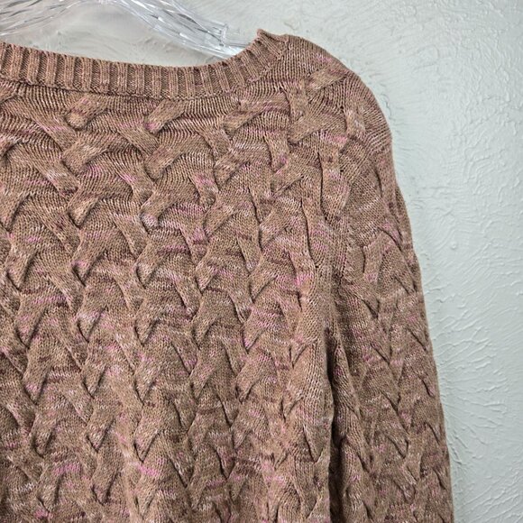 Land's End Drifter Sweater Womens M Brown Chunky Knit Crew Neck Preppy Fishermen - Picture 13 of 14